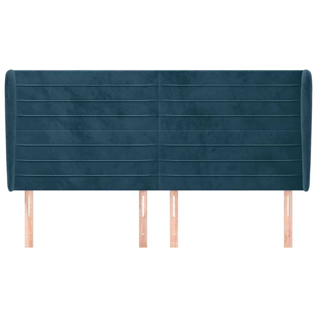 sengegavl med kanter 203x23x118/128 cm fløjl mørkeblå
