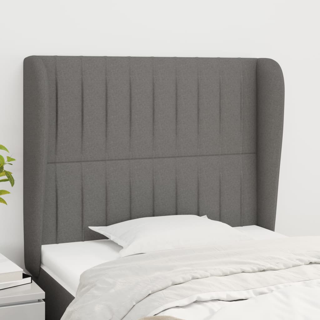 sengegavl med kanter 83x23x118/128 cm stof mørkegrå