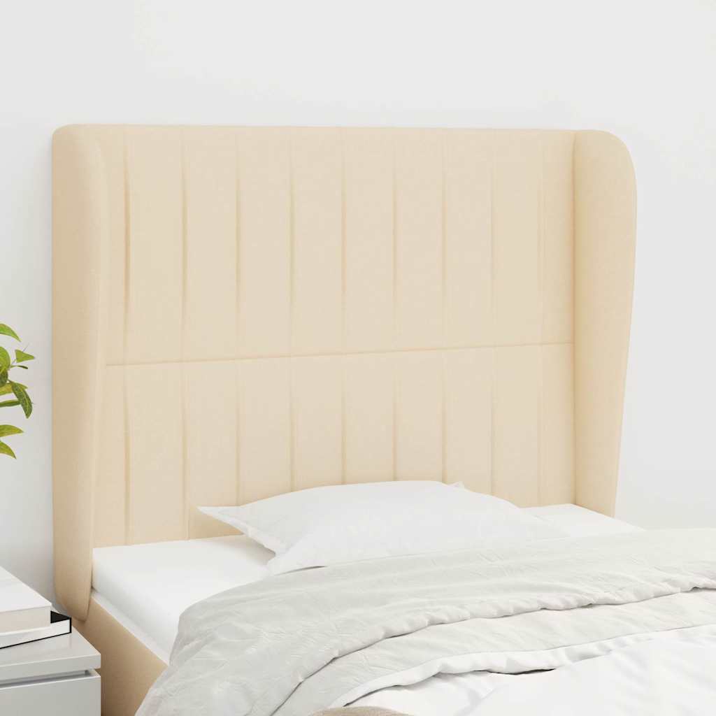 sengegavl med kanter 83x23x118/128 cm stof cremefarvet