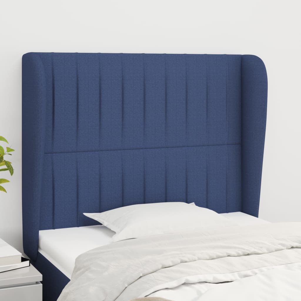 sengegavl med kanter 83x23x118/128 cm stof blå
