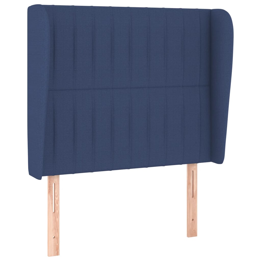 sengegavl med kanter 93x23x118/128 cm stof blå