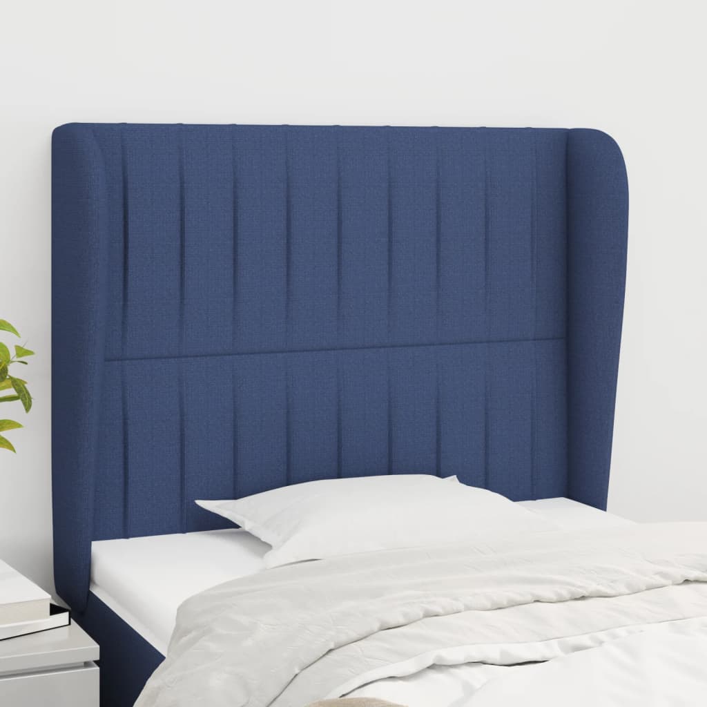 sengegavl med kanter 93x23x118/128 cm stof blå