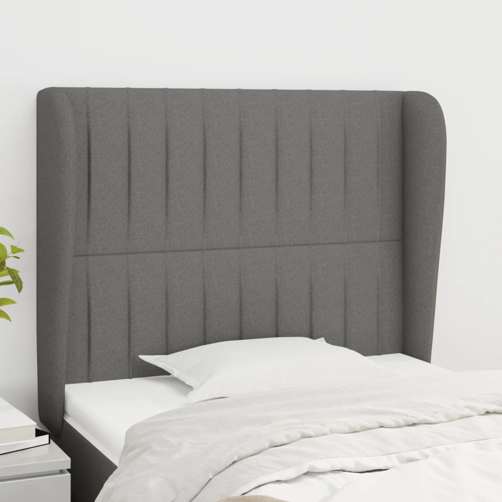 sengegavl med kanter 103x23x118/128 cm stof mørkegrå