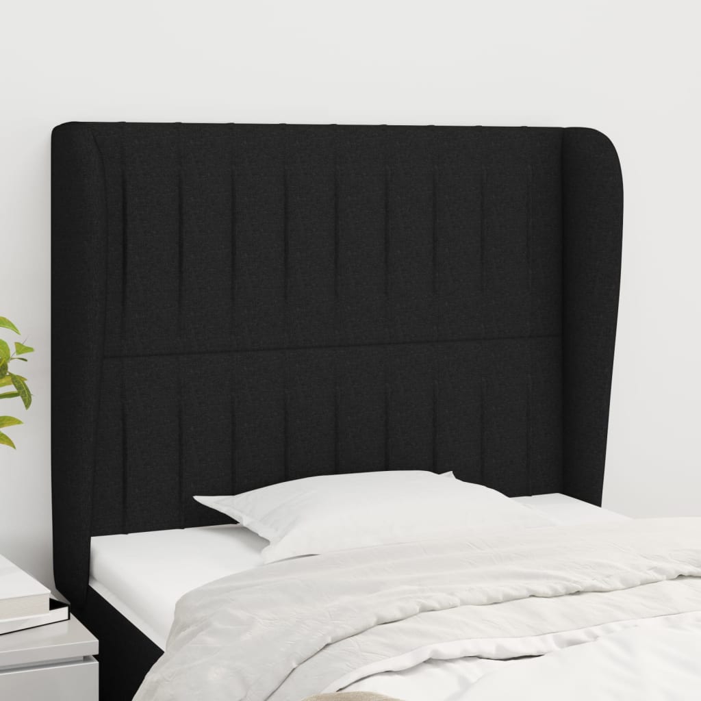 sengegavl med kanter 103x23x118/128 cm stof sort