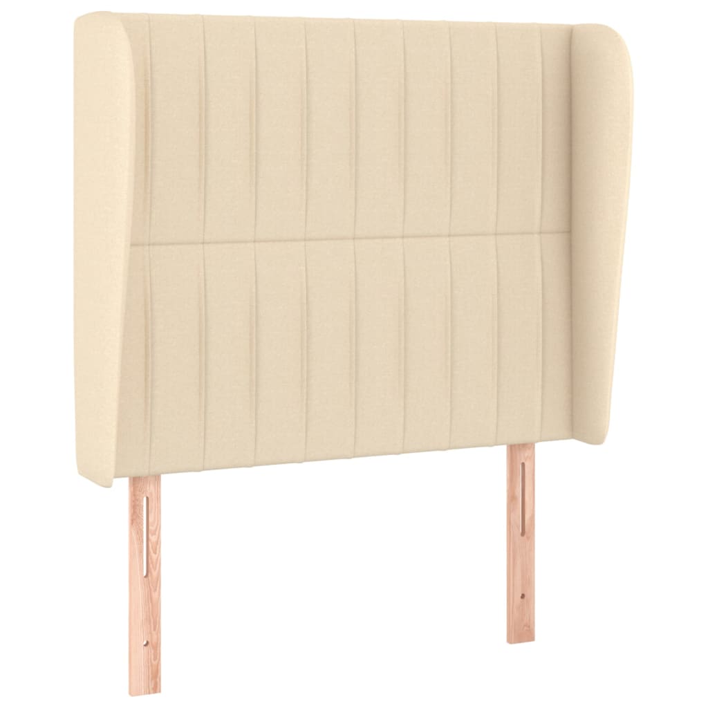 sengegavl med kanter 103x23x118/128 cm stof cremefarvet