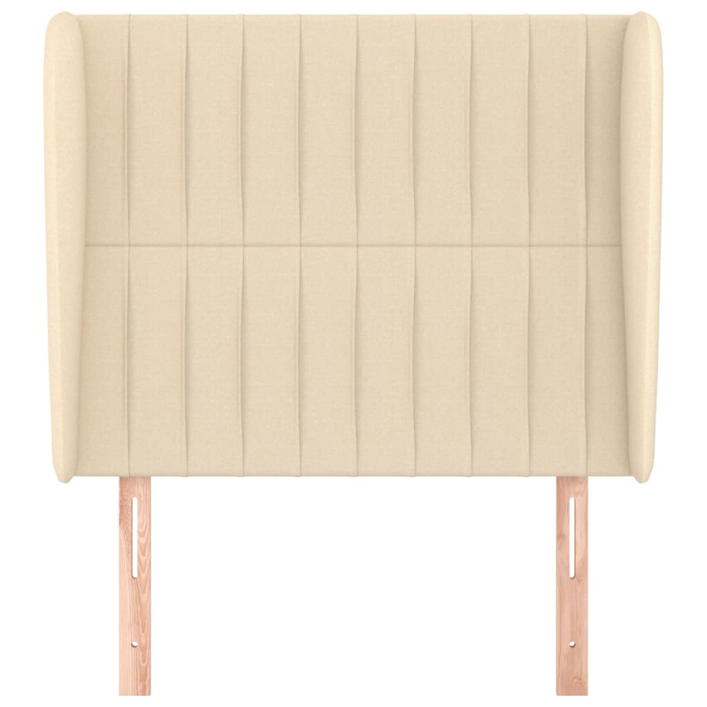sengegavl med kanter 103x23x118/128 cm stof cremefarvet