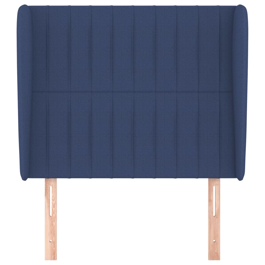 sengegavl med kanter 103x23x118/128 cm stof blå