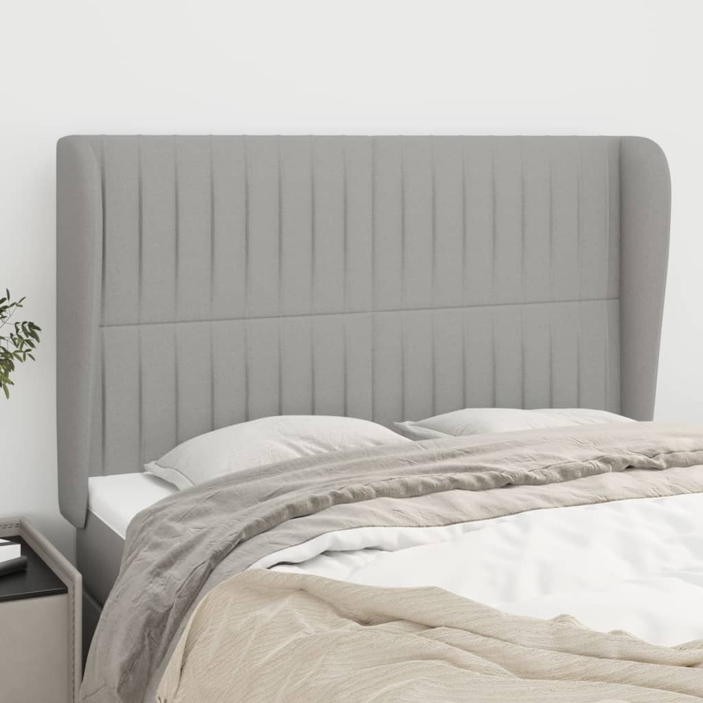 sengegavl med kanter 147x23x118/128 cm stof lysegrå