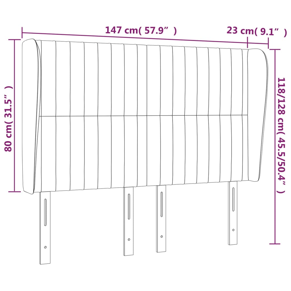 sengegavl med kanter 147x23x118/128 cm stof sort