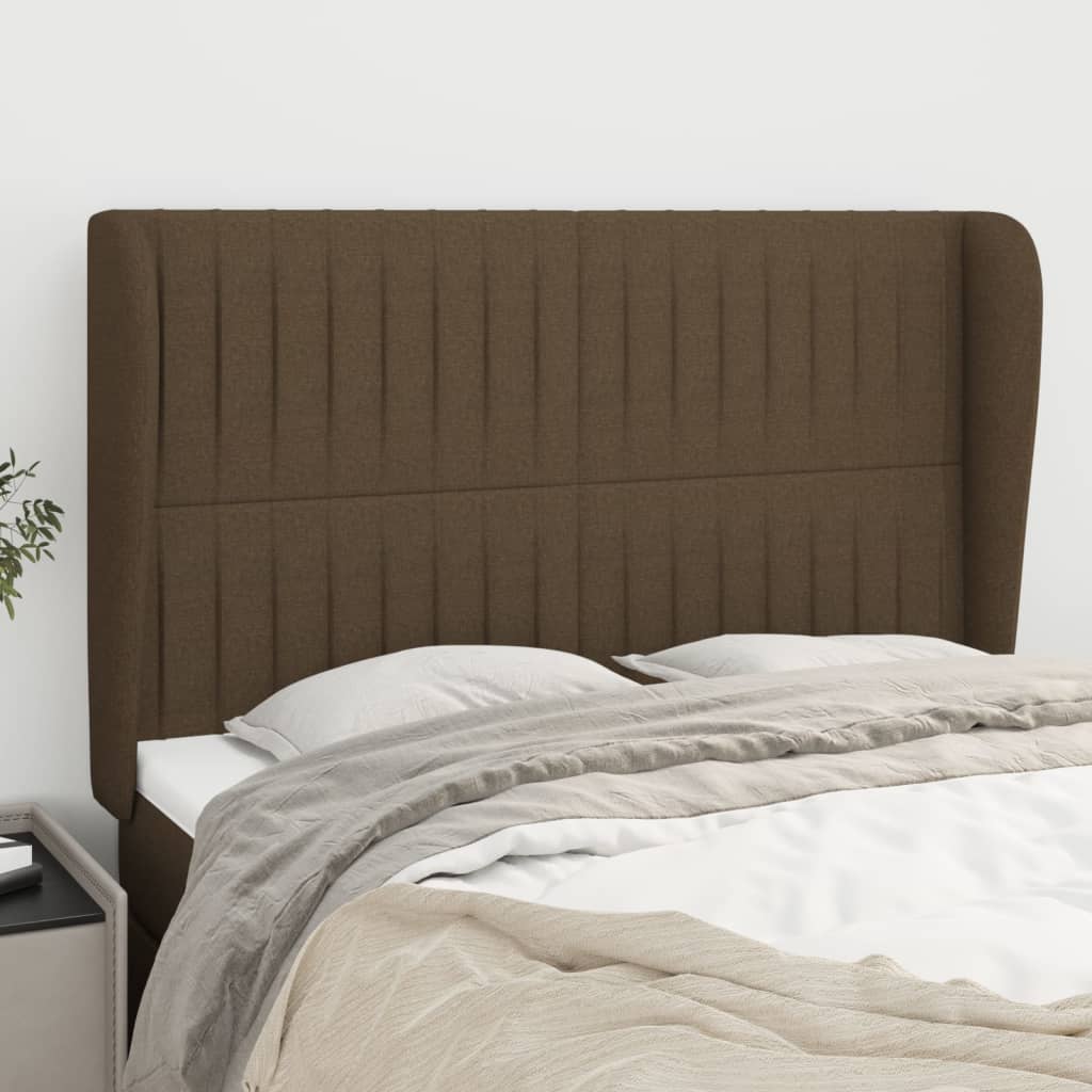 sengegavl med kanter 147x23x118/128 cm stof mørkebrun