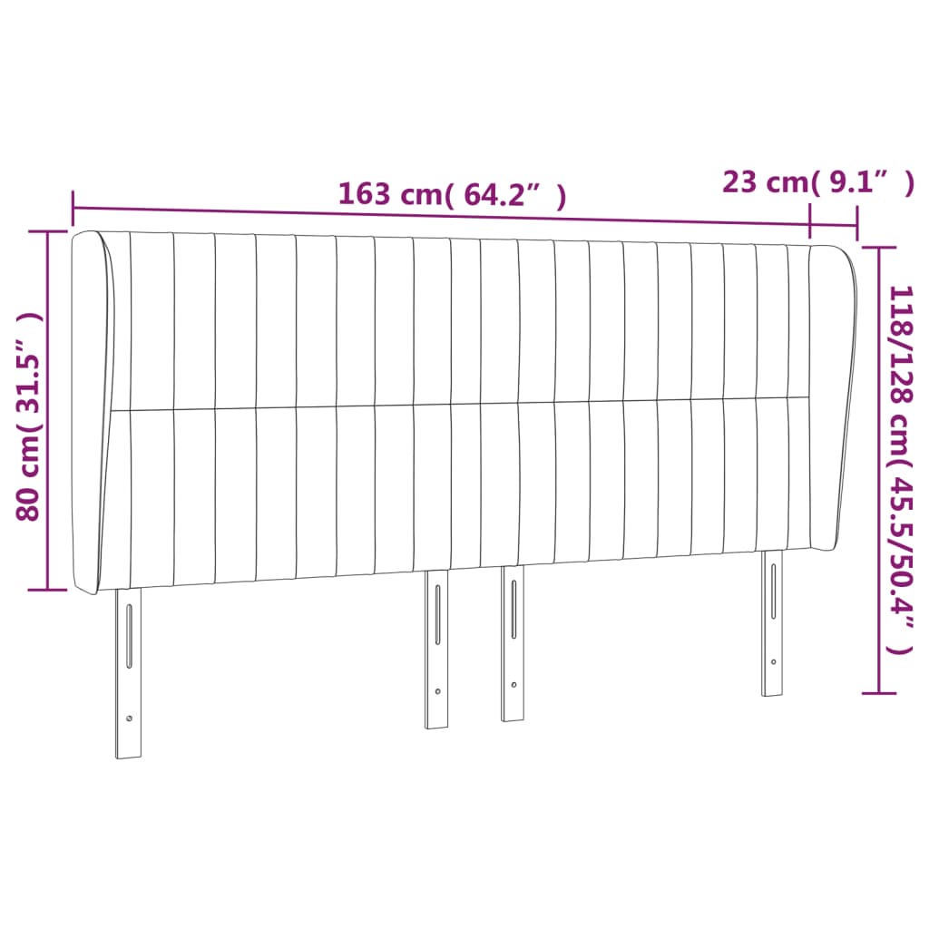 sengegavl med kanter 163x23x118/128 cm stof sort
