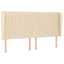 sengegavl med kanter 163x23x118/128 cm stof cremefarvet