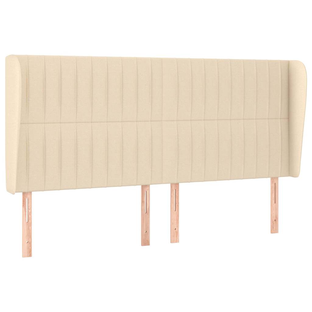 sengegavl med kanter 163x23x118/128 cm stof cremefarvet