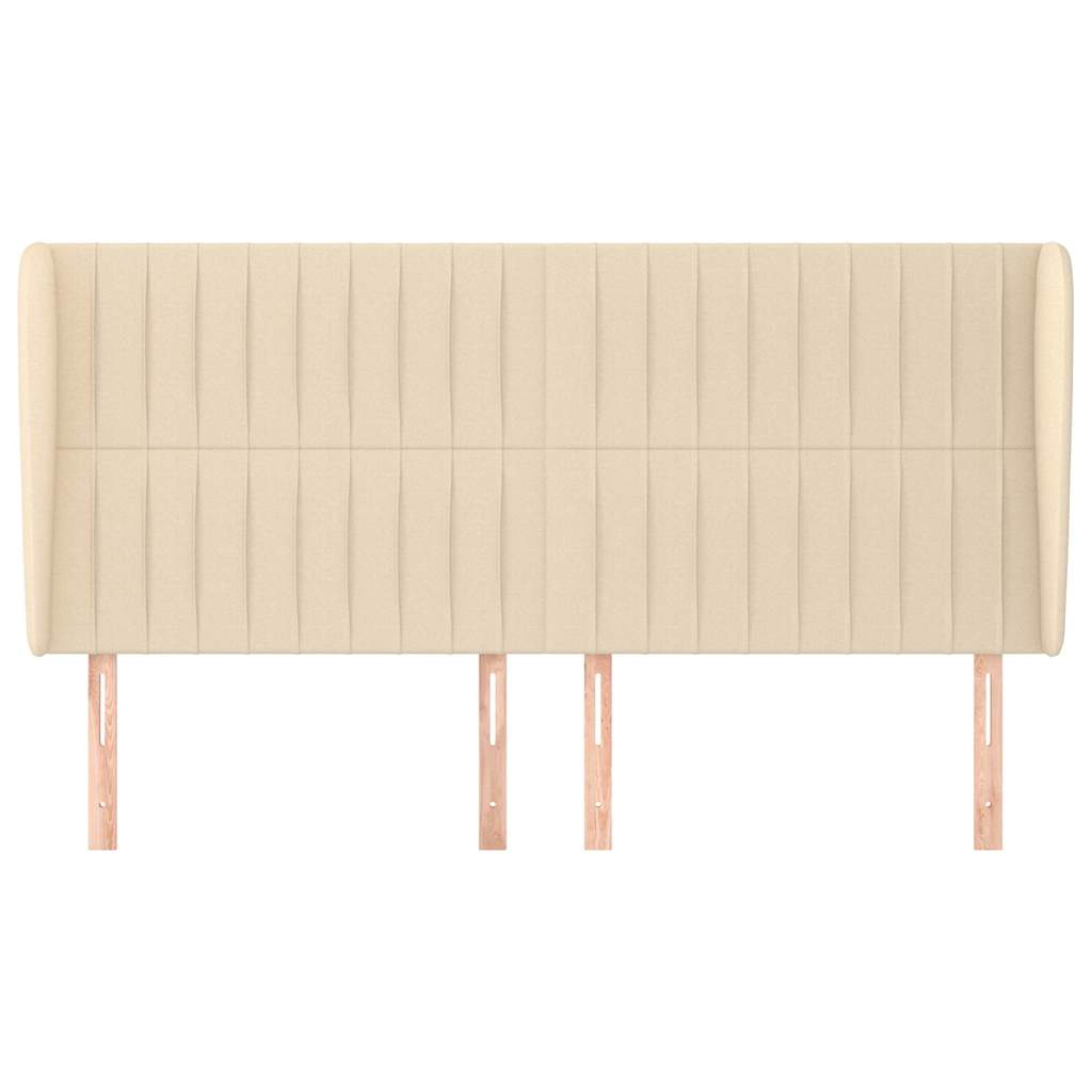 sengegavl med kanter 163x23x118/128 cm stof cremefarvet