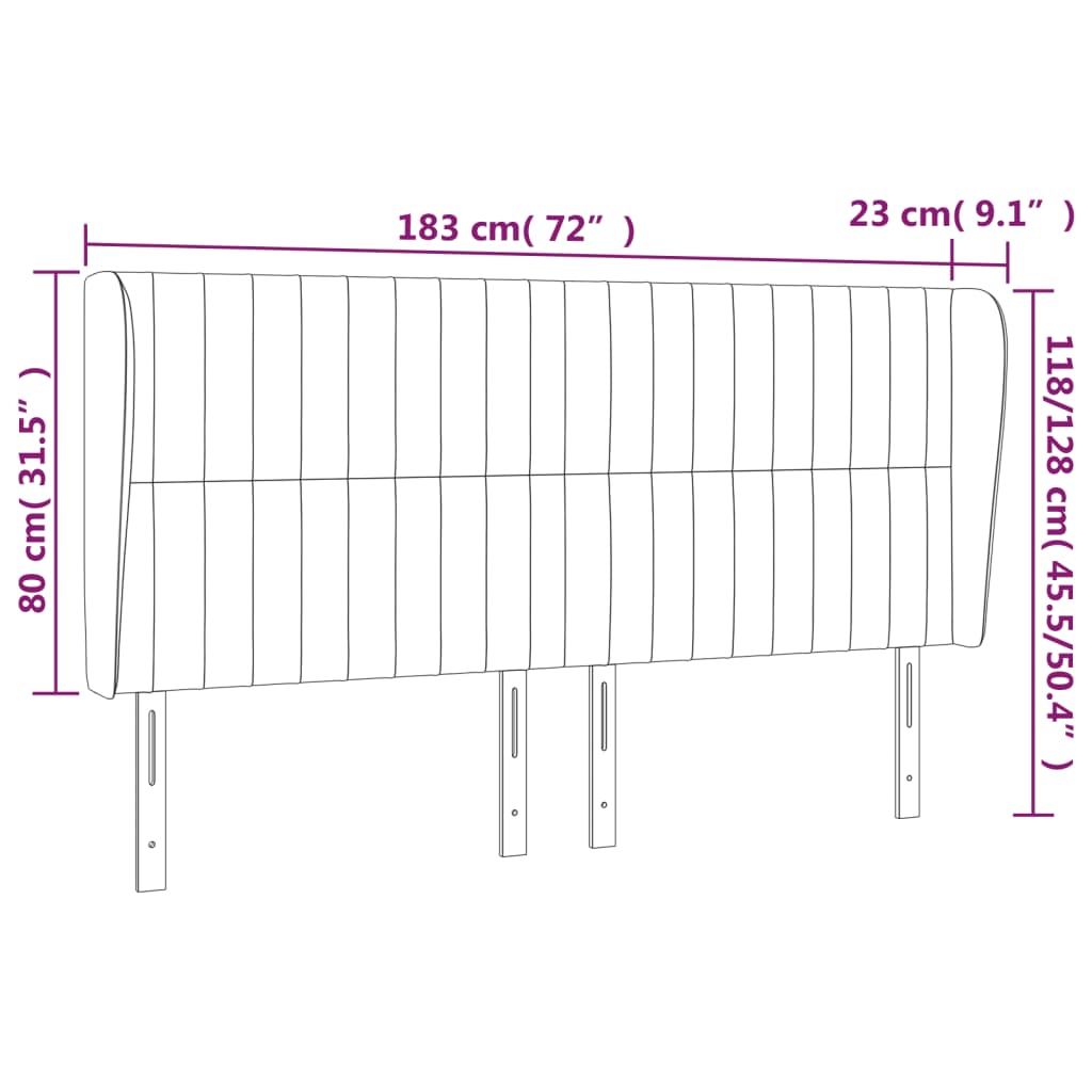 sengegavl med kanter 183x23x118/128 cm stof sort