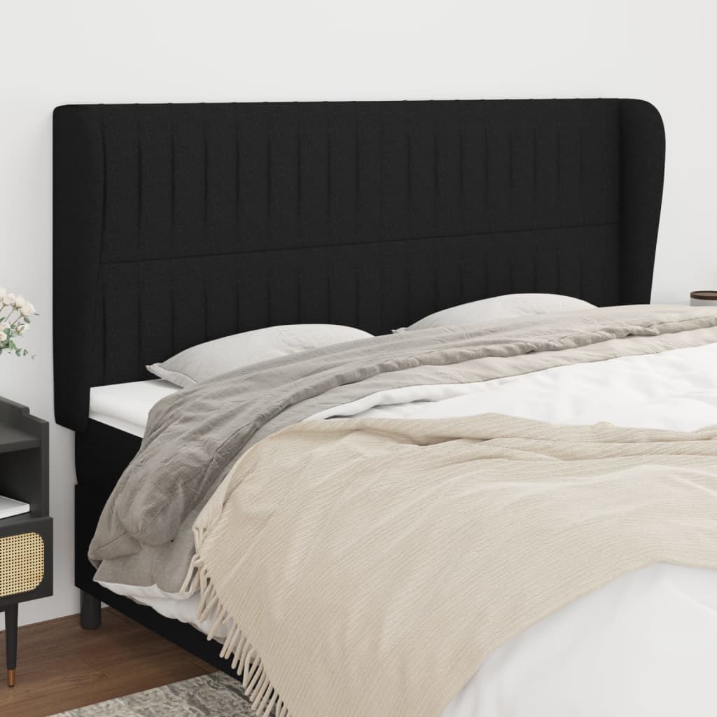 sengegavl med kanter 183x23x118/128 cm stof sort