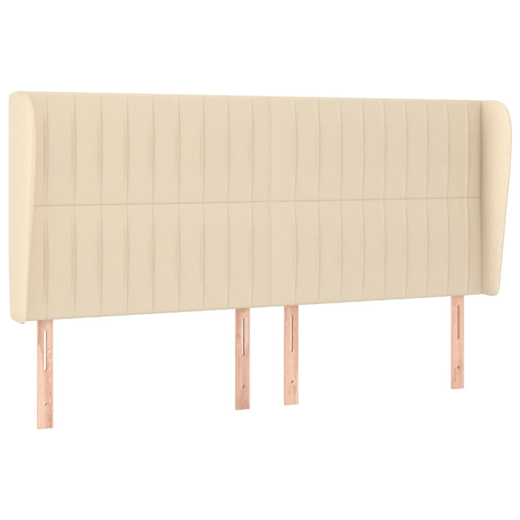 sengegavl med kanter 203x23x118/128 cm stof cremefarvet