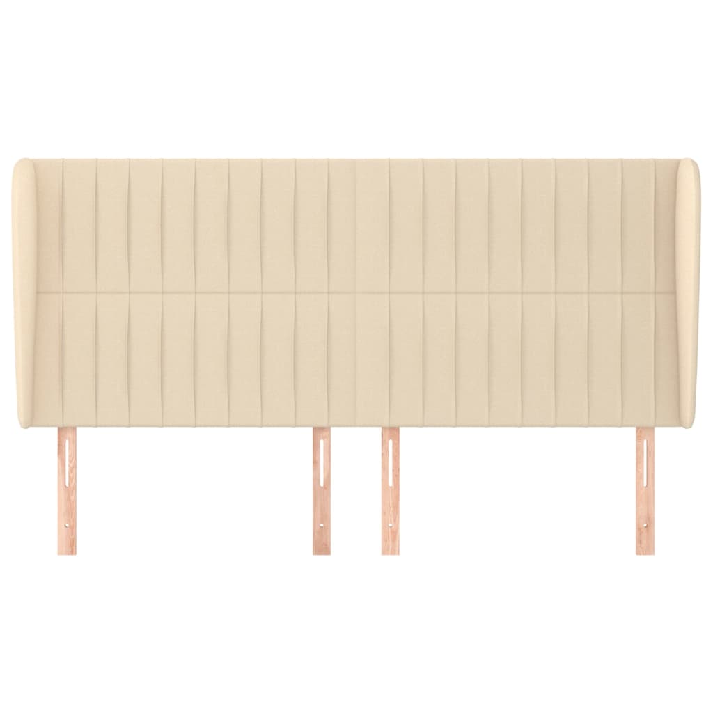 sengegavl med kanter 203x23x118/128 cm stof cremefarvet