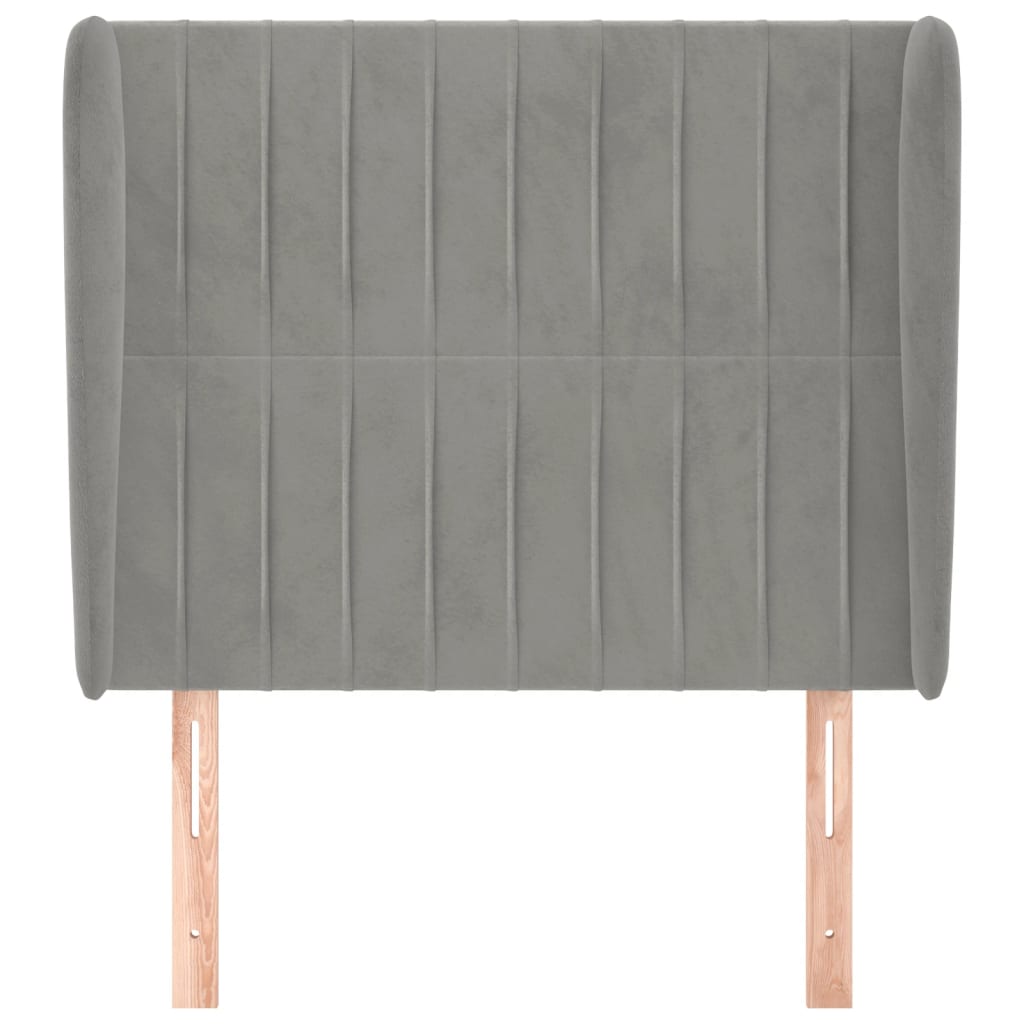 sengegavl med kanter 83x23x118/128 cm fløjl lysegrå