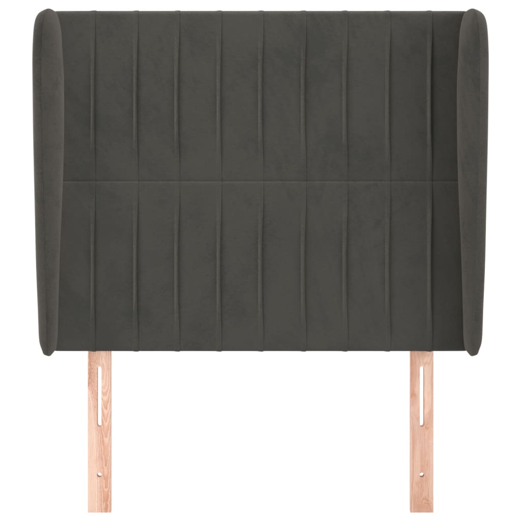sengegavl med kanter 83x23x118/128 cm fløjl mørkegrå