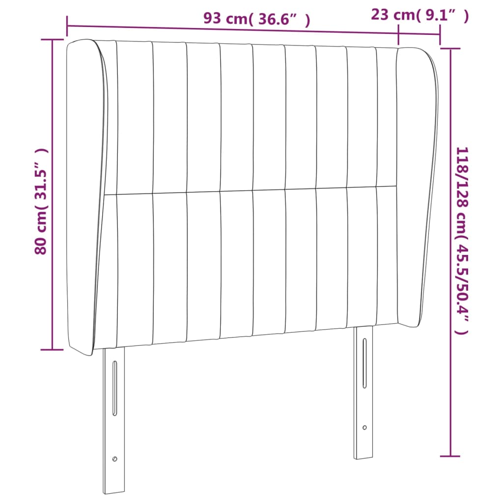 sengegavl med kanter 93x23x118/128 cm fløjl lysegrå