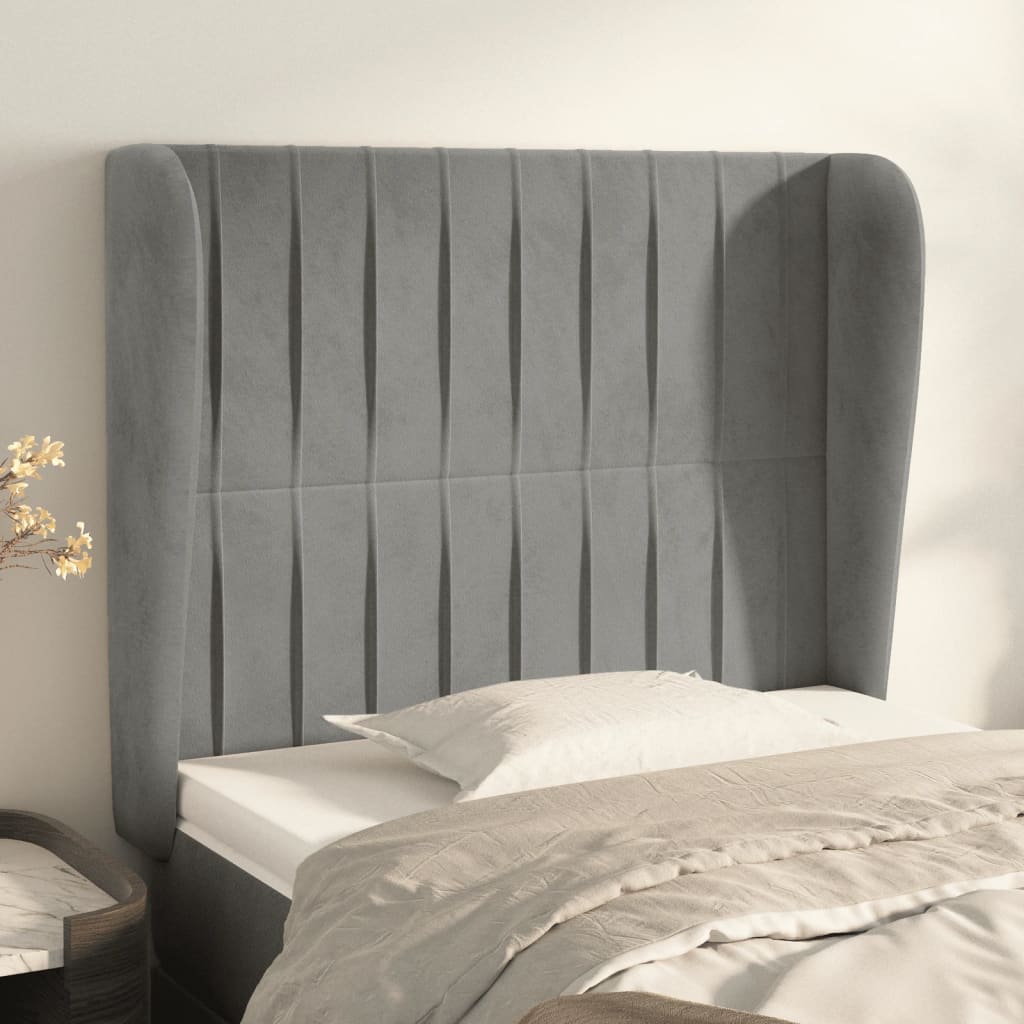 sengegavl med kanter 93x23x118/128 cm fløjl lysegrå