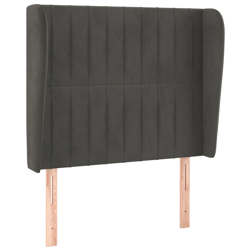 sengegavl med kanter 93x23x118/128 cm fløjl mørkegrå