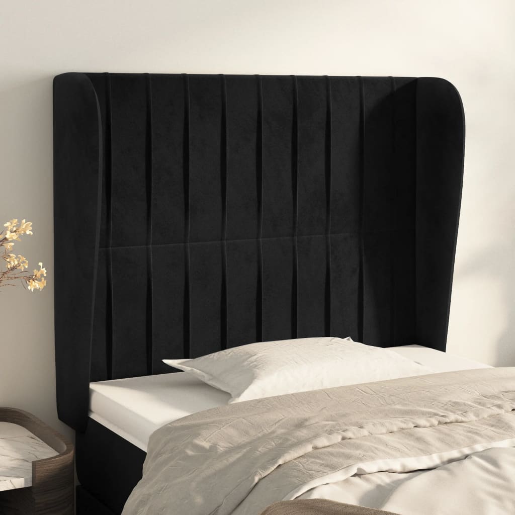 sengegavl med kanter 93x23x118/128 cm fløjl sort