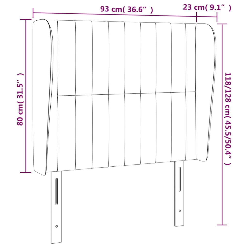 sengegavl med kanter 93x23x118/128 cm fløjl mørkegrøn