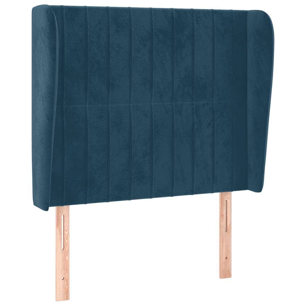 sengegavl med kanter 93x23x118/128 cm fløjl mørkeblå