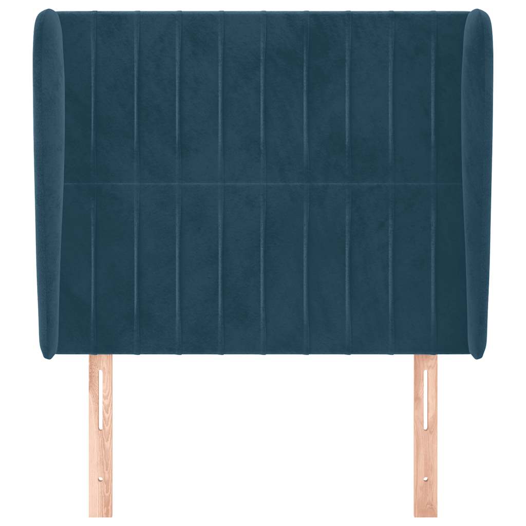 sengegavl med kanter 93x23x118/128 cm fløjl mørkeblå
