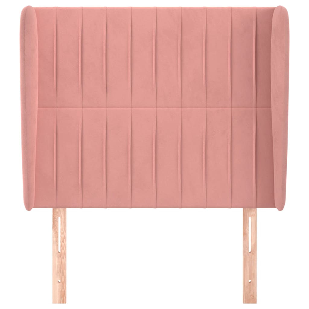 sengegavl med kanter 93x23x118/128 cm fløjl lyserød