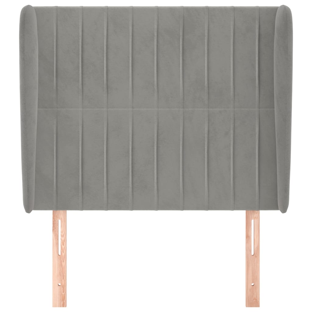 sengegavl med kanter 103x23x118/128 cm fløjl lysegrå