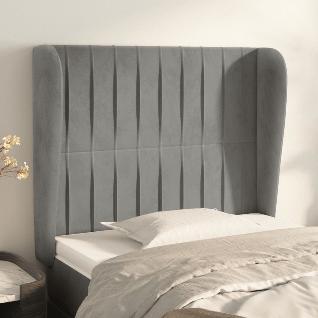 sengegavl med kanter 103x23x118/128 cm fløjl lysegrå