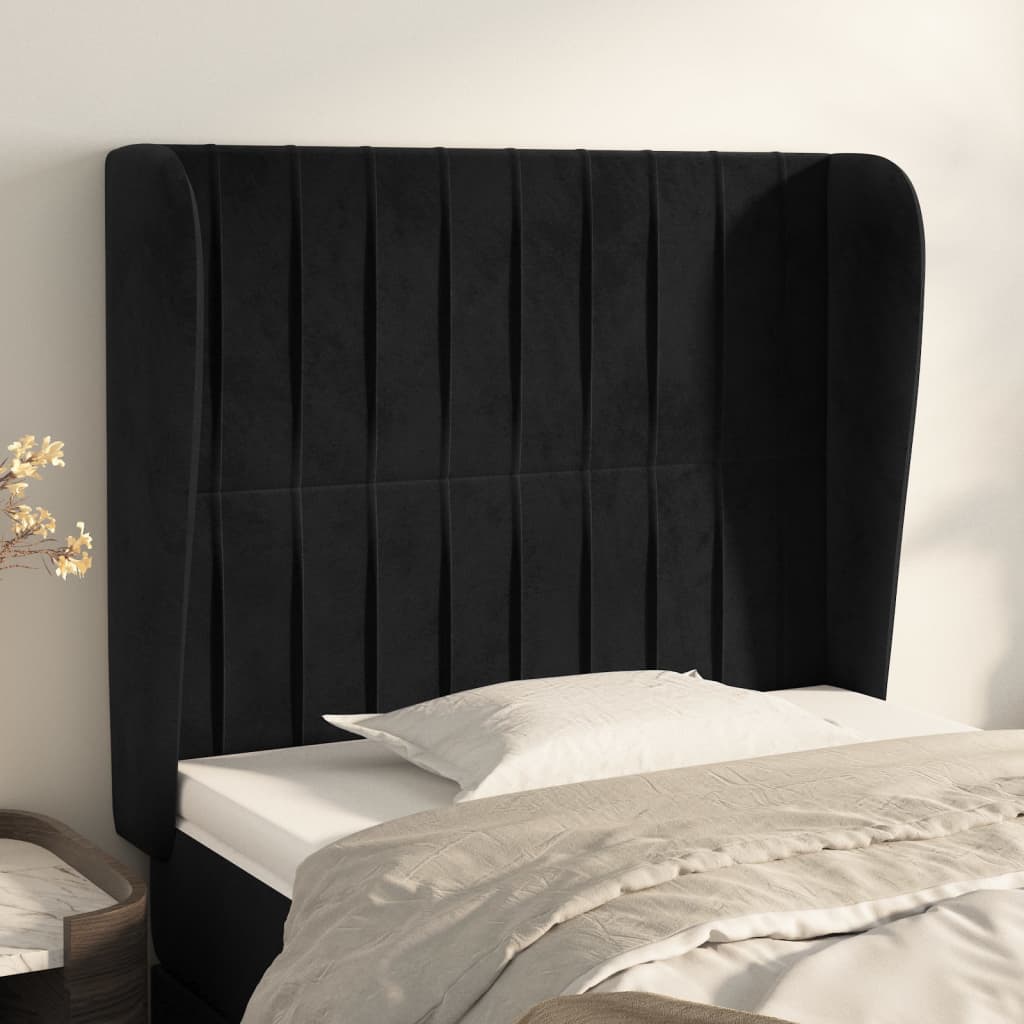 sengegavl med kanter 103x23x118/128 cm fløjl sort