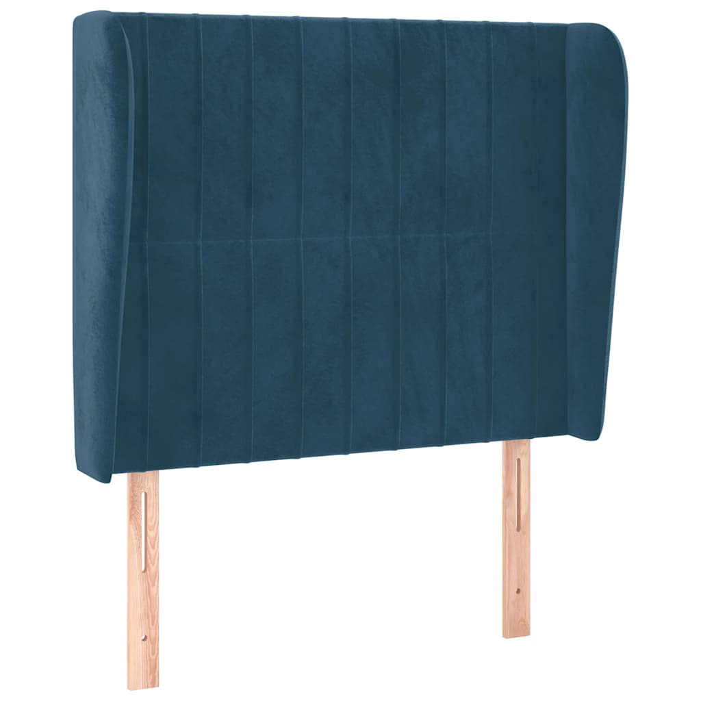 sengegavl med kanter 103x23x118/128 cm fløjl mørkeblå