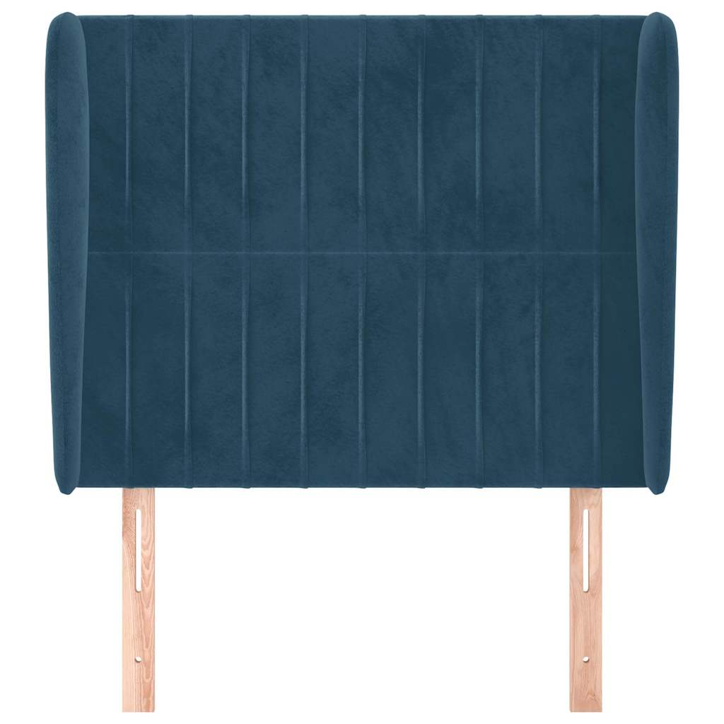 sengegavl med kanter 103x23x118/128 cm fløjl mørkeblå
