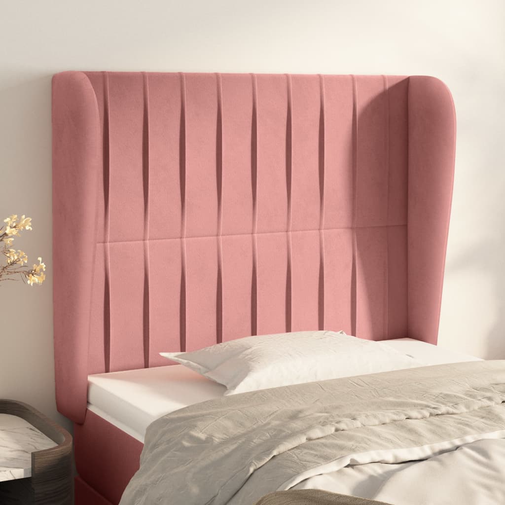 sengegavl med kanter 103x23x118/128 cm fløjl lyserød