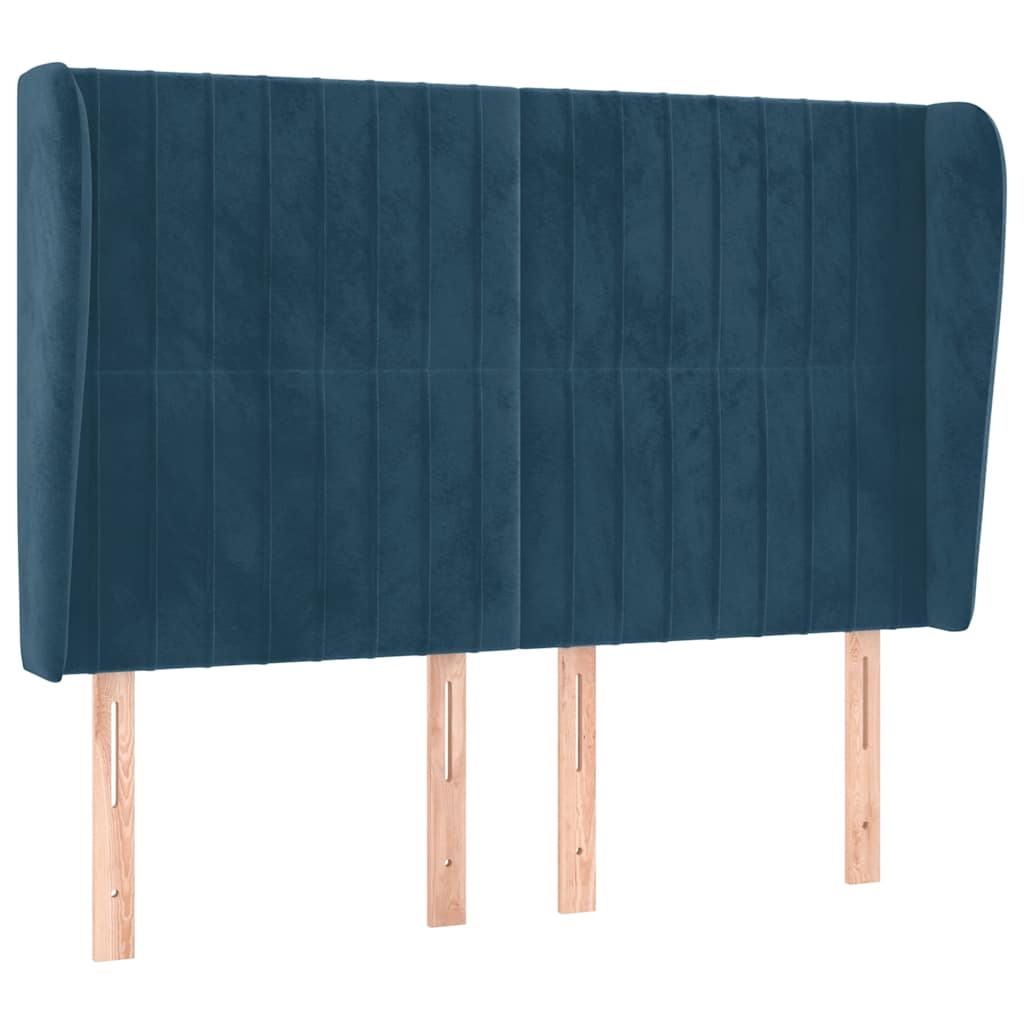 sengegavl med kanter 147x23x118/128 cm fløjl mørkeblå