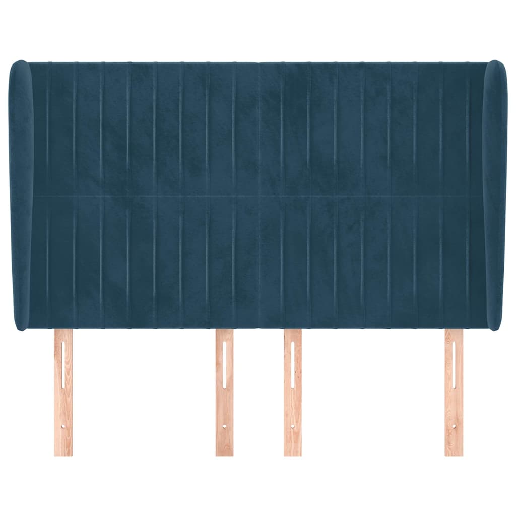 sengegavl med kanter 147x23x118/128 cm fløjl mørkeblå