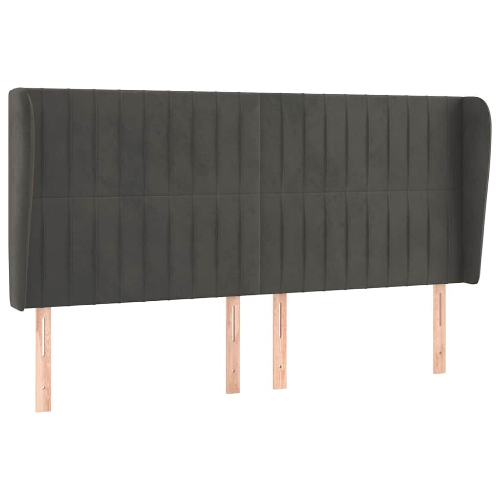 sengegavl med kanter 163x23x118/128 cm fløjl mørkegrå