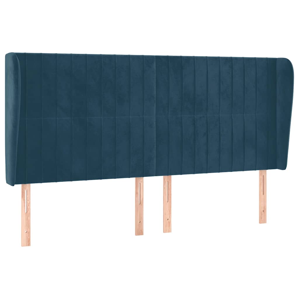sengegavl med kanter 163x23x118/128 cm fløjl mørkeblå