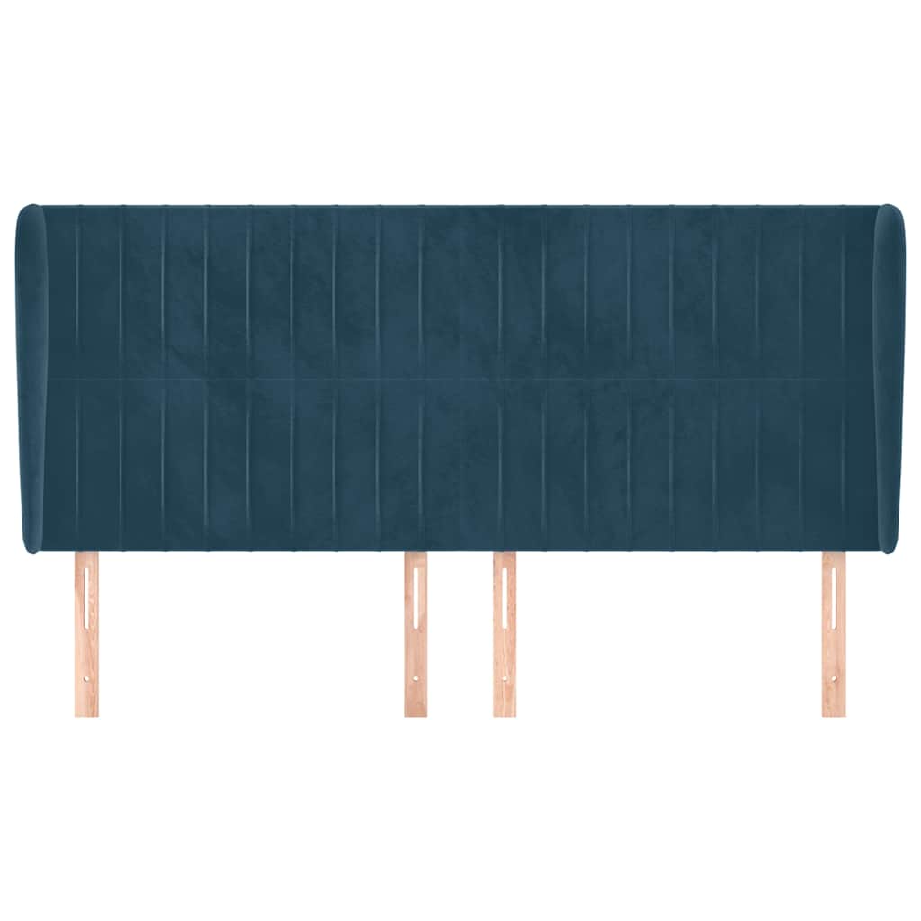 sengegavl med kanter 163x23x118/128 cm fløjl mørkeblå