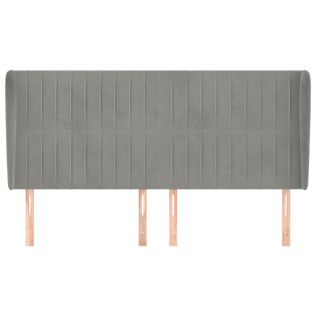 sengegavl med kanter 183x23x118/128 cm fløjl lysegrå