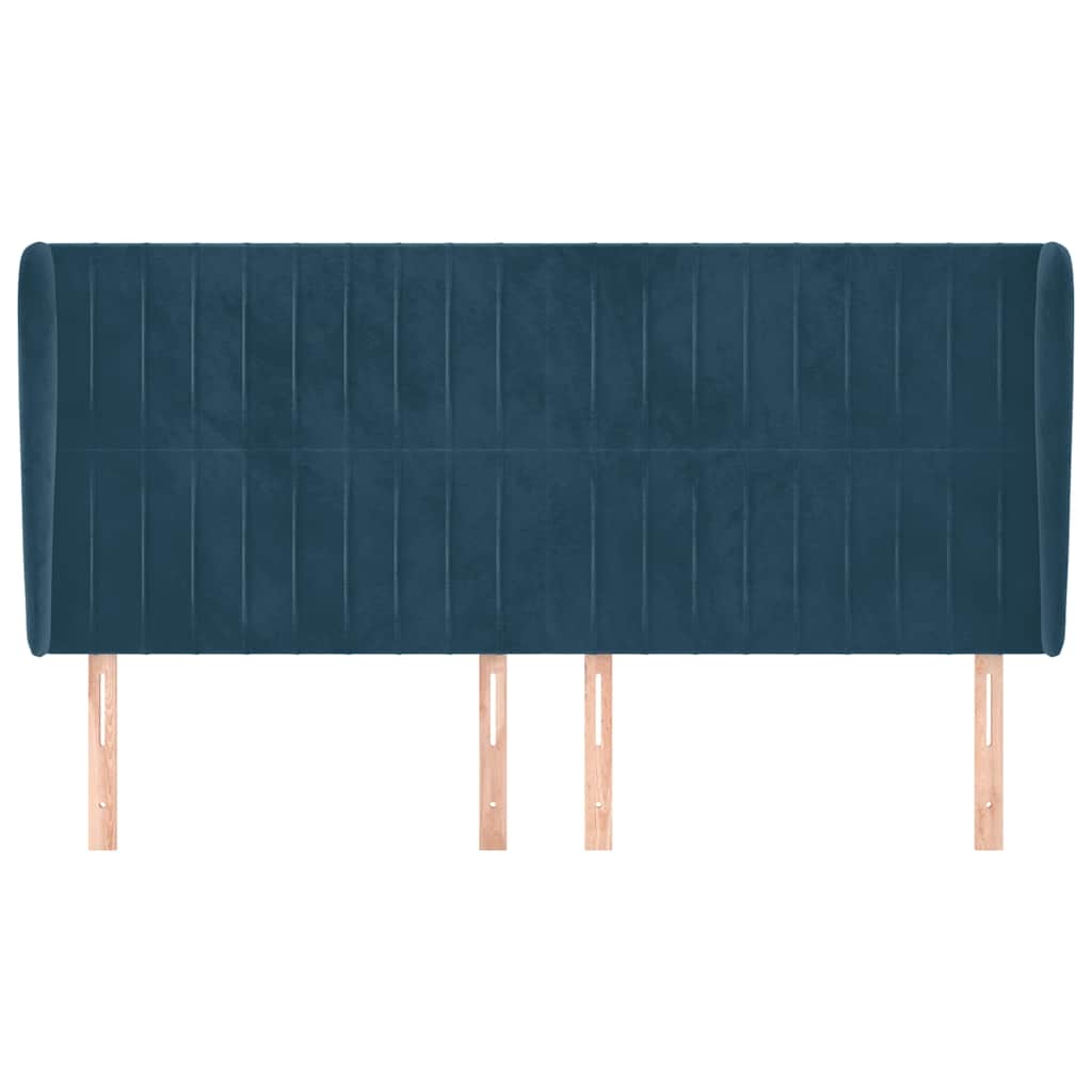 sengegavl med kanter 183x23x118/128 cm fløjl mørkeblå