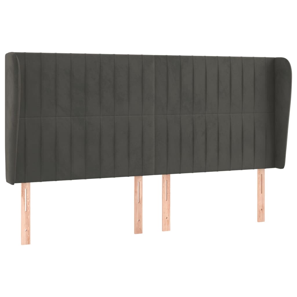 sengegavl med kanter 203x23x118/128 cm fløjl mørkegrå