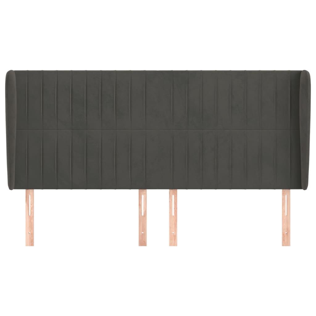 sengegavl med kanter 203x23x118/128 cm fløjl mørkegrå