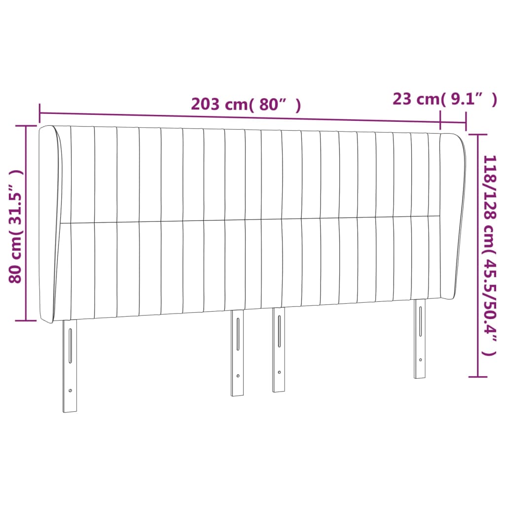 sengegavl med kanter 203x23x118/128 cm fløjl sort