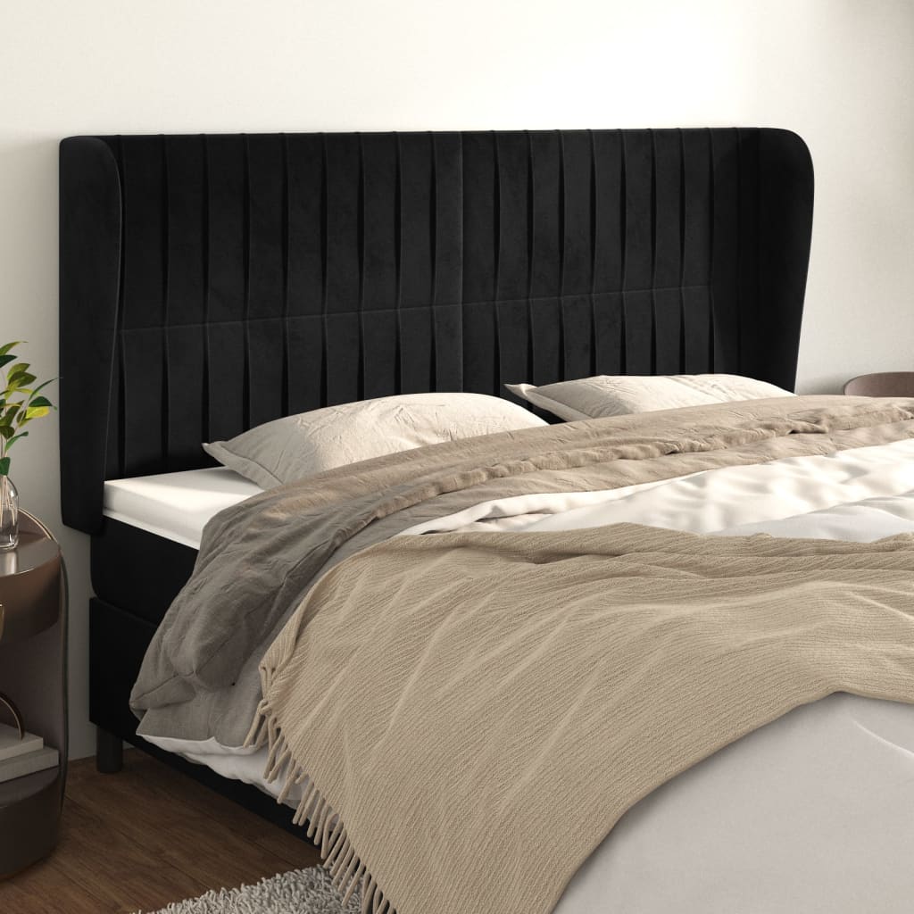 sengegavl med kanter 203x23x118/128 cm fløjl sort