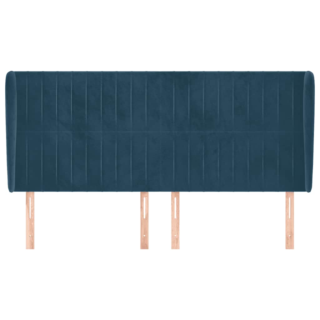 sengegavl med kanter 203x23x118/128 cm fløjl mørkeblå